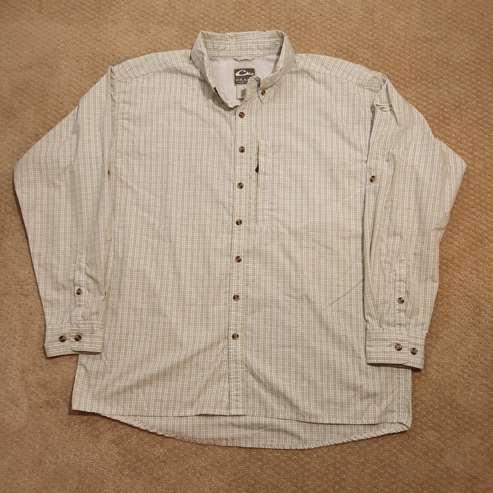 Drake Waterfowl Sys Green Check Long Sleeve Button Down Outdoor Shirt Men's L